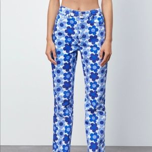 Zara Daisy floral printed straight leg jeans
